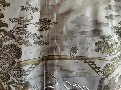 Japanese Men's Haori Blue Silk with Mount Fuji and River View