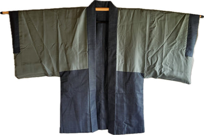 Japanese Men's Haori Blue Silk with Mount Fuji and River View
