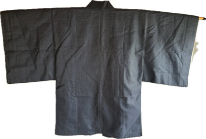 Japanese Men's Haori Blue Silk with Mount Fuji and River View