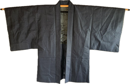 Japanese Men's Haori Blue Silk with Mount Fuji and River View