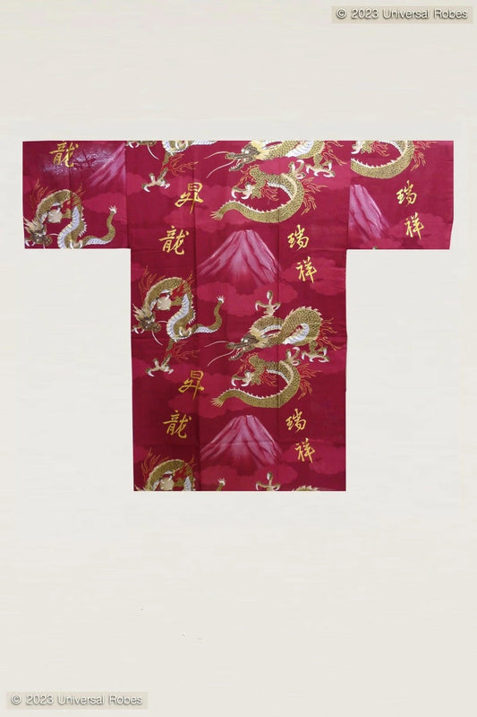 Men’s Happi Fuji To Ryu Red Cotton Mt. Fuji and Dragon Design Made in Japan