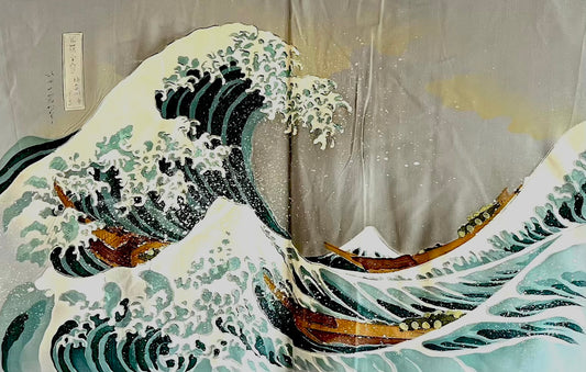 Antique Japanese Silk Haori – Hokusai “Great Wave off Kanagawa” Lining – Made in Japan