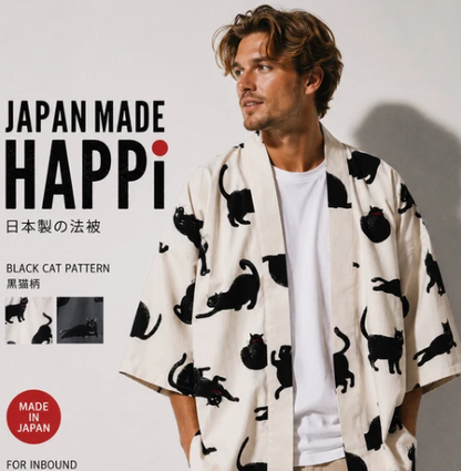 Japanese Kuro Neko Hanten – Black Cat Cotton Jacket Made in Japan