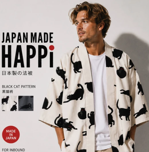 Japanese Kuro Neko Hanten – Black Cat Cotton Jacket Made in Japan
