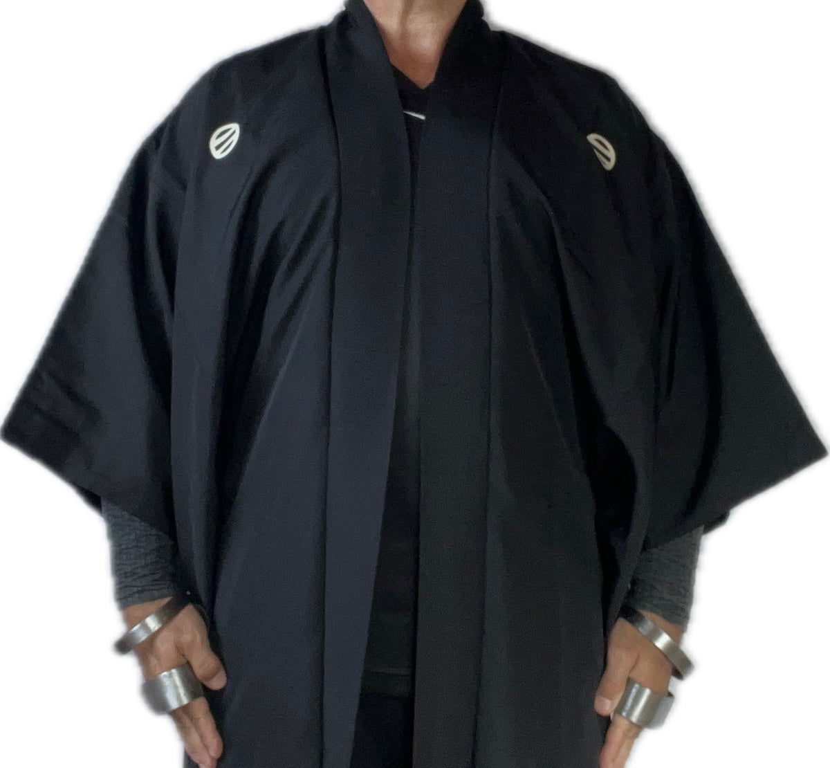Japanese Men's Formal Haori Black Silk Futatsu Hiki MonTsuki Japan Paris Art Style