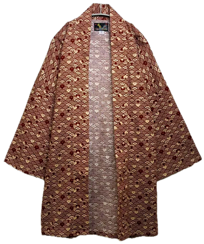 Japanese Wave Cat Hanten – Mustard Yellow & Red Cotton Nami Neko Jacket Made in Japan