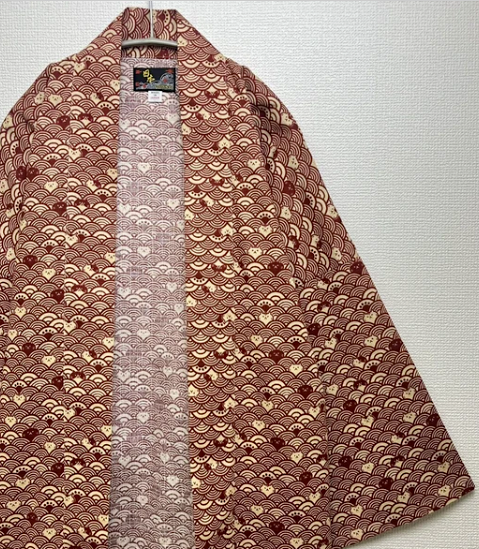 Japanese Wave Cat Hanten – Mustard Yellow & Red Cotton Nami Neko Jacket Made in Japan
