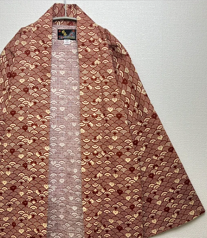 Japanese Wave Cat Hanten – Mustard Yellow & Red Cotton Nami Neko Jacket Made in Japan