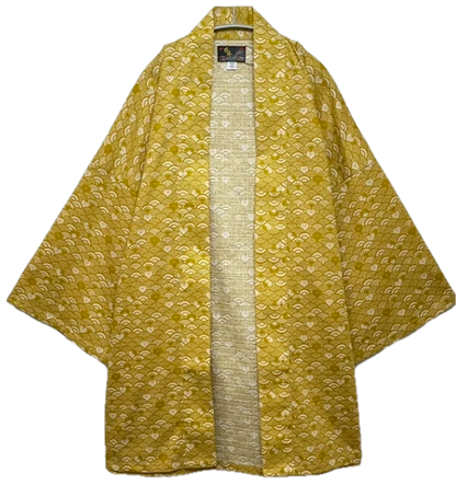 Japanese Wave Cat Hanten – Mustard Yellow & Red Cotton Nami Neko Jacket Made in Japan