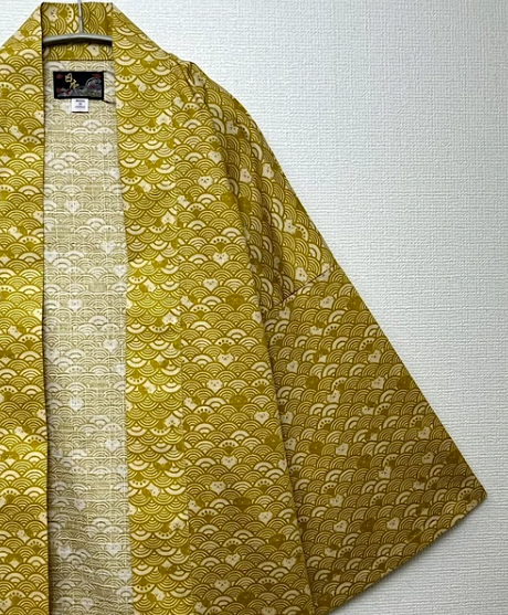 Japanese Wave Cat Hanten – Mustard Yellow & Red Cotton Nami Neko Jacket Made in Japan