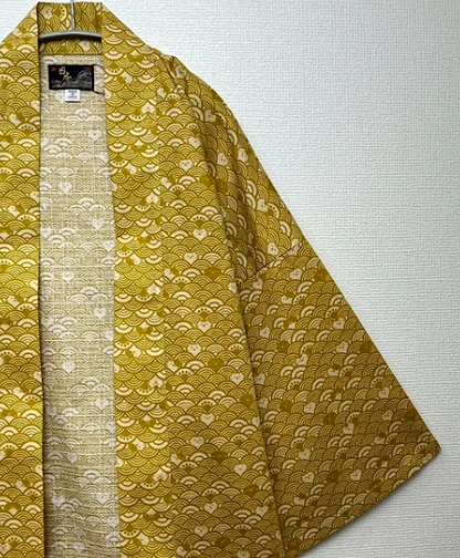 Japanese Wave Cat Hanten – Mustard Yellow & Red Cotton Nami Neko Jacket Made in Japan