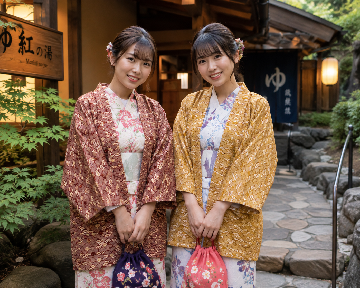 Japanese Wave Cat Hanten – Mustard Yellow & Red Cotton Nami Neko Jacket Made in Japan