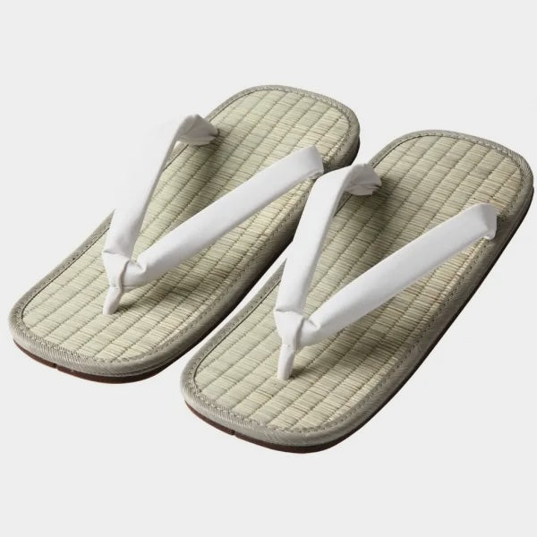 Traditional Japanese Setta Zori Igusa Tatami Leather Sole – White Hanao