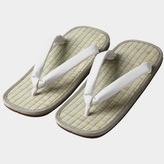 Traditional Japanese Setta Zori Igusa Tatami Leather Sole – White Hanao