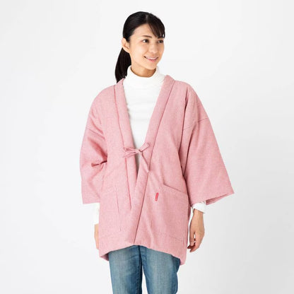 Japanese Women’s Hanten Jacket Red Hickory Stripes Quilted Winter Coat Made in Japan