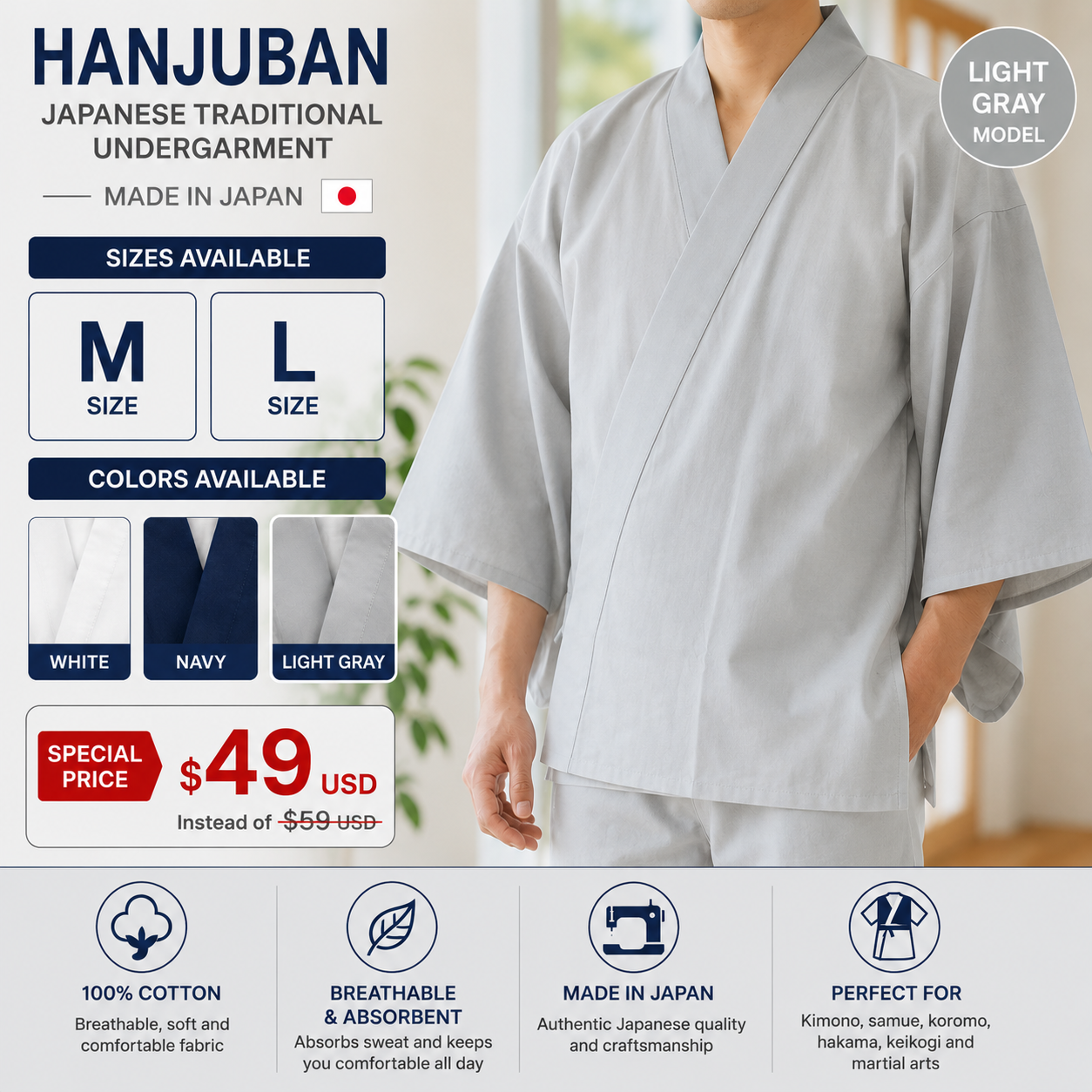 Japanese Hanjuban – Made in Japan Cotton Shitagi Undergarment