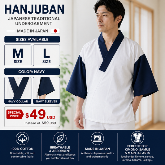Japanese Hanjuban – Made in Japan Cotton Shitagi Undergarment