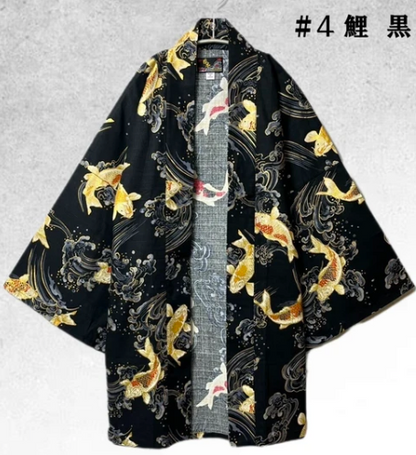 Japanese Koi Summer Hanten with Gold Accents – Made in Japan