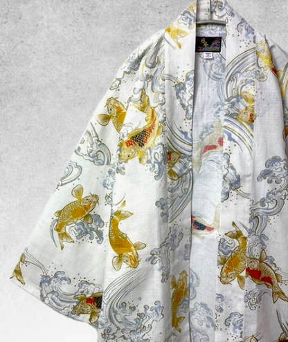 Japanese Koi Summer Hanten with Gold Accents – Made in Japan