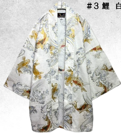Japanese Koi Summer Hanten with Gold Accents – Made in Japan