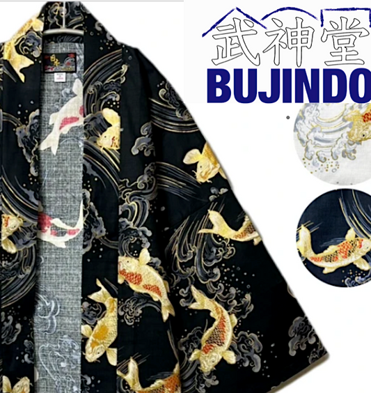 Japanese Koi Summer Hanten with Gold Accents – Made in Japan