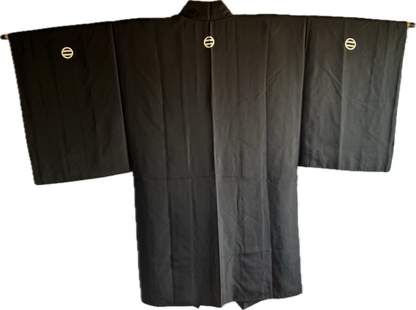 Japanese Men's Formal Haori Black Silk Futatsu Hiki MonTsuki Japan Paris Art Style