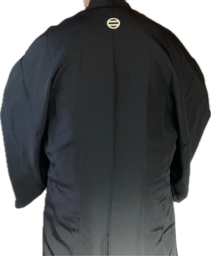 Japanese Men's Formal Haori Black Silk Futatsu Hiki MonTsuki Japan Paris Art Style