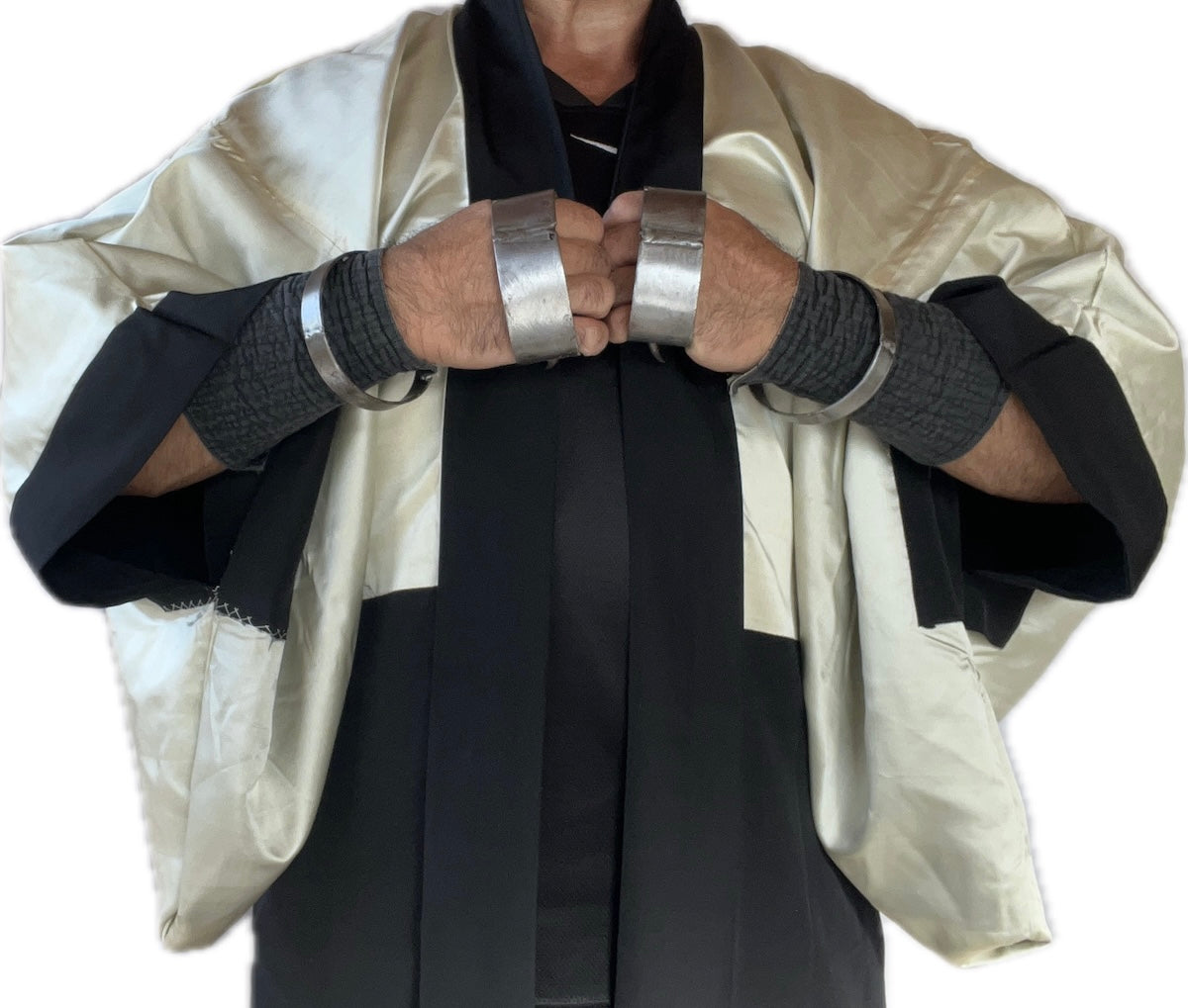 Japanese Men's Formal Haori Black Silk Futatsu Hiki MonTsuki Japan Paris Art Style