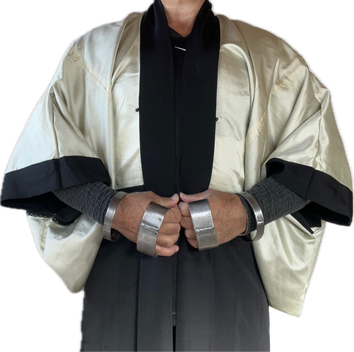 Japanese Men's Formal Haori Black Silk Futatsu Hiki MonTsuki Japan Paris Art Style
