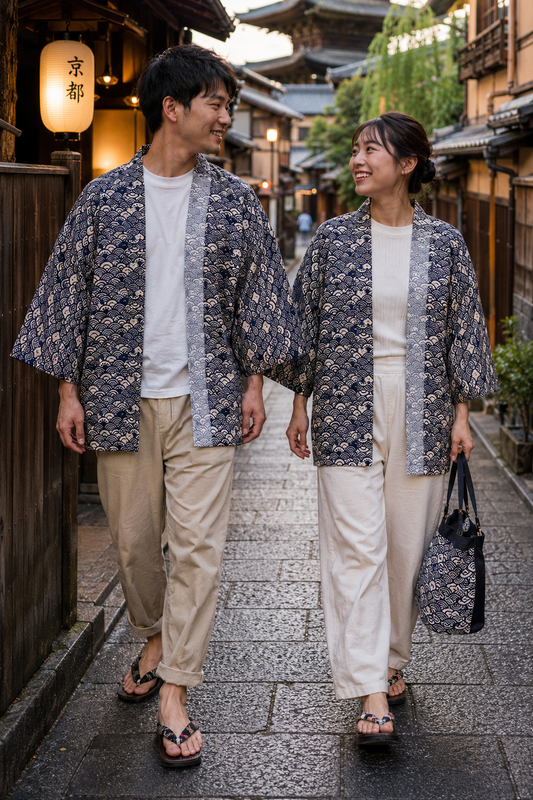 Japanese Wave Cat Summer Hanten – Cotton Nami Neko Jacket Made in Japan