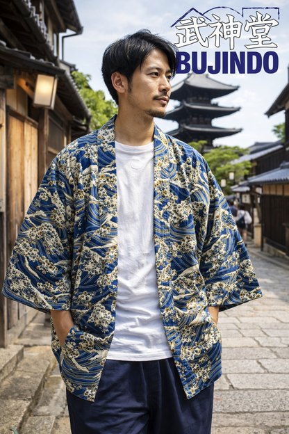 Japanese Wave Hanten Jacket – Blue & Gold Made in Japan