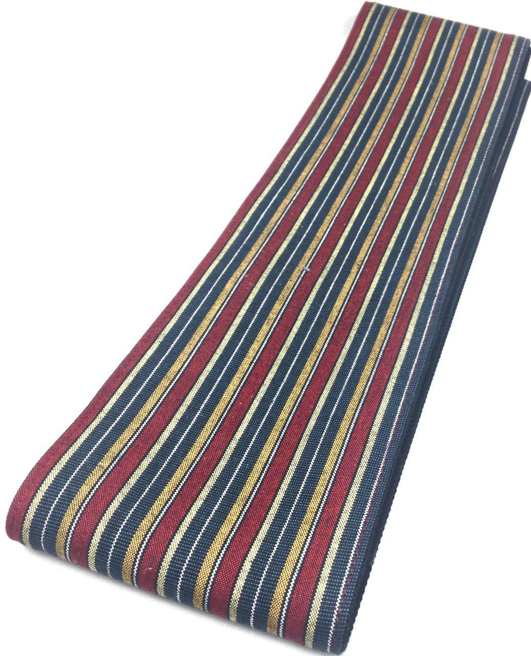 Kaku Obi Kimono Belt Navy Striped Cotton with Velcro Handmade in Japan