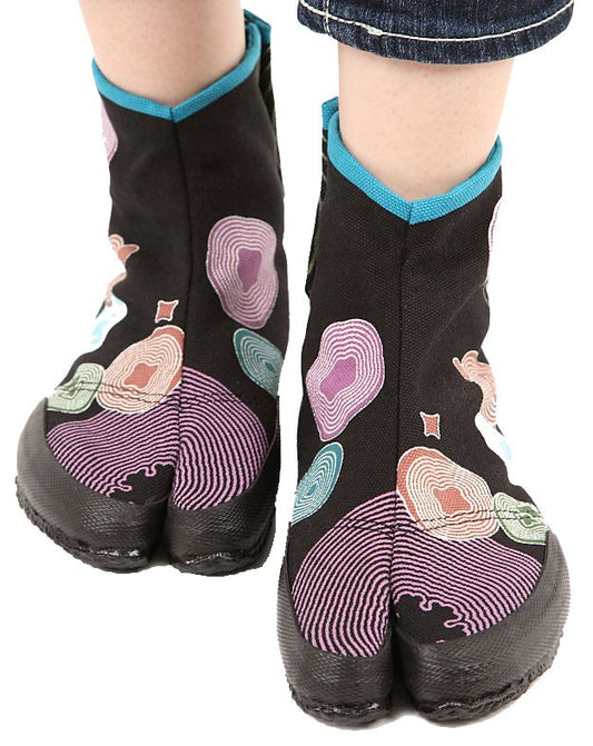 Kamon Jikatabi Shoe "Wave and flower" Black Size 26cm  Made in Japan