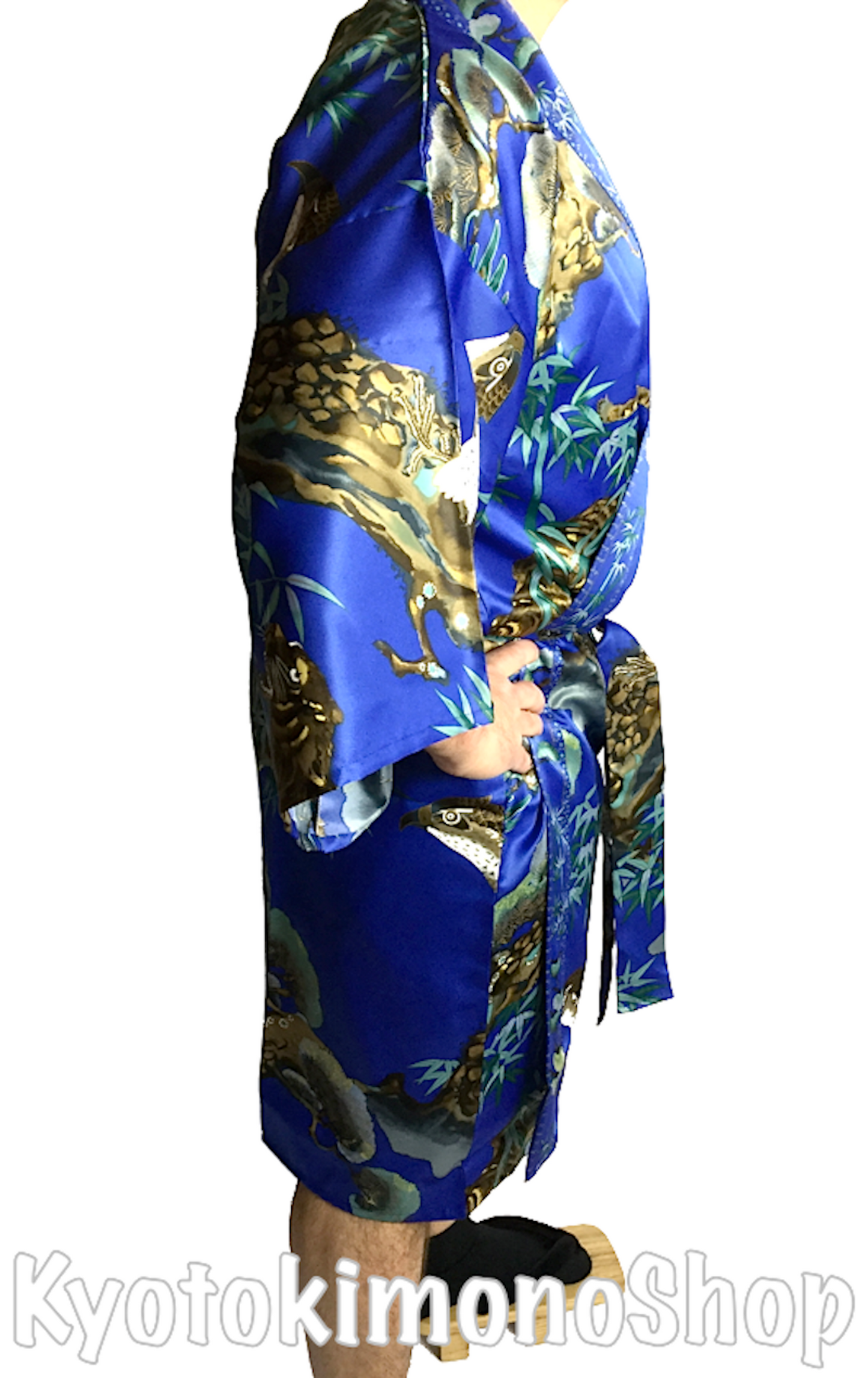 Men’s Happi Tora Washi – Navy Blue Polyester Short Kimono Tiger Eagle Design