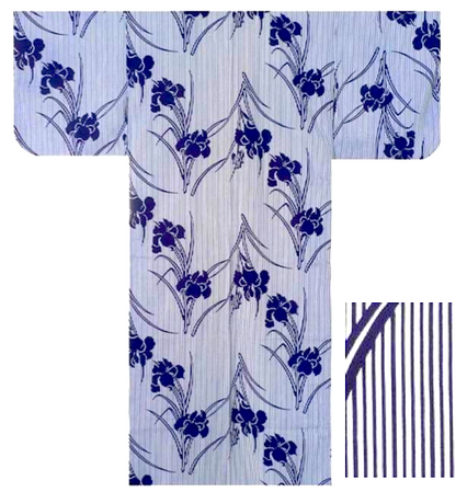 Ladies’ Japanese Yukata Shima Ayame “Iris & Stripe” Made in Kyoto Japan