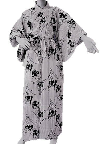 Ladies’ Japanese Yukata Shima Ayame “Iris & Stripe” Made in Kyoto Japan
