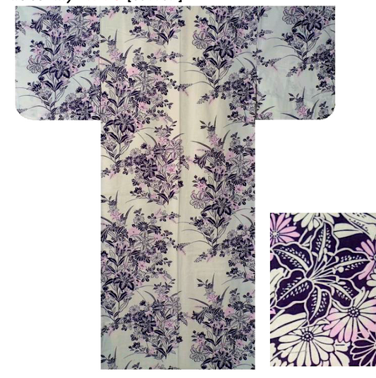 Ladies’ Japanese Yukata “Yuri” Lily Pattern Made in Kyoto Japan