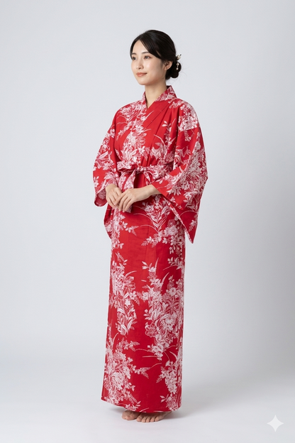 Ladies’ Japanese Yukata “Yuri” Lily Pattern Made in Kyoto Japan