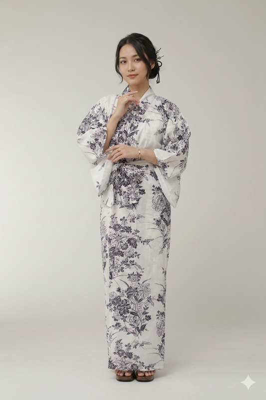 Ladies’ Japanese Yukata “Yuri” Lily Pattern Made in Kyoto Japan