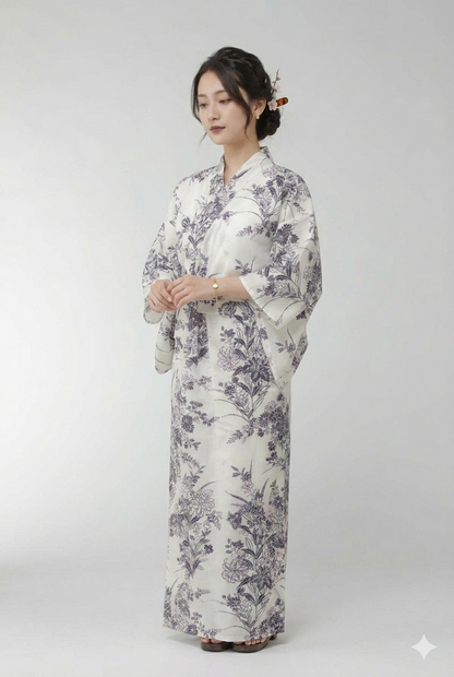 Ladies’ Japanese Yukata “Yuri” Lily Pattern Made in Kyoto Japan