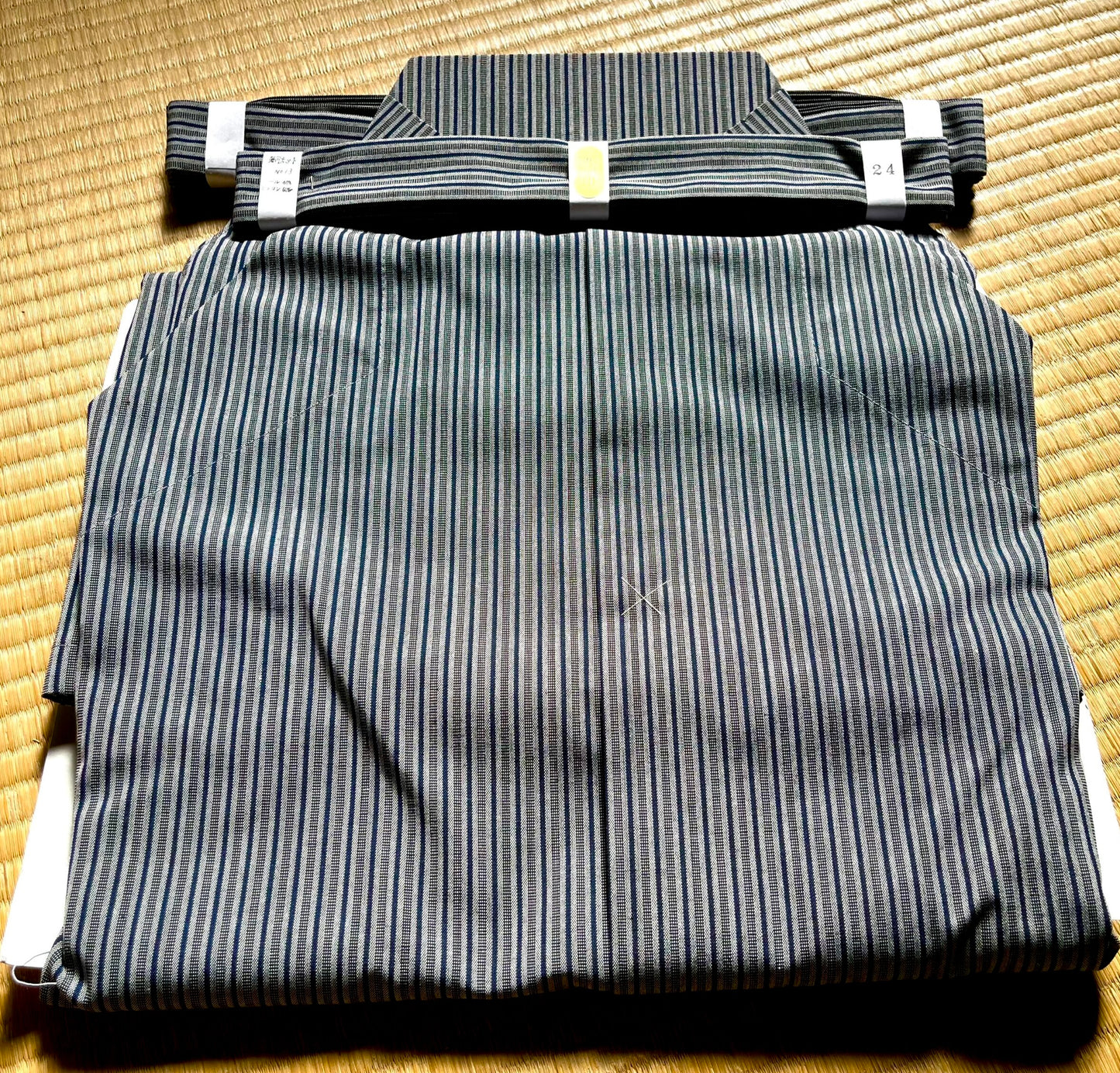 Luxe Iaido Hakama - Blue Marine Striped Shima EMBU - Tozando - Size 24