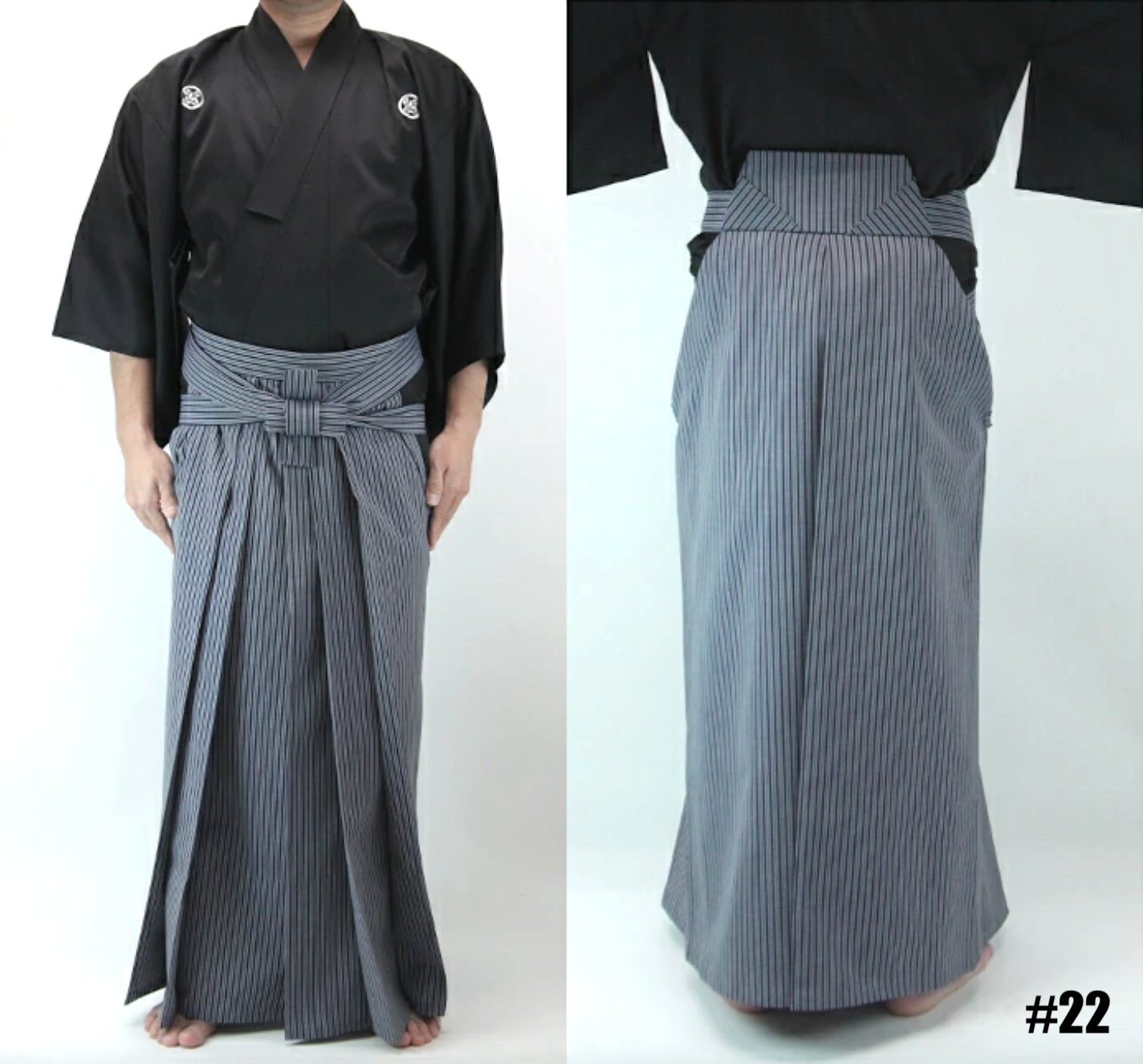 Luxe Iaido Hakama - Blue Marine Striped Shima EMBU - Tozando - Size 24
