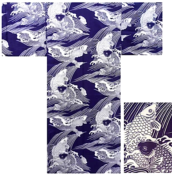Men's Yukata Koi Navy Cotton Japanese Carp