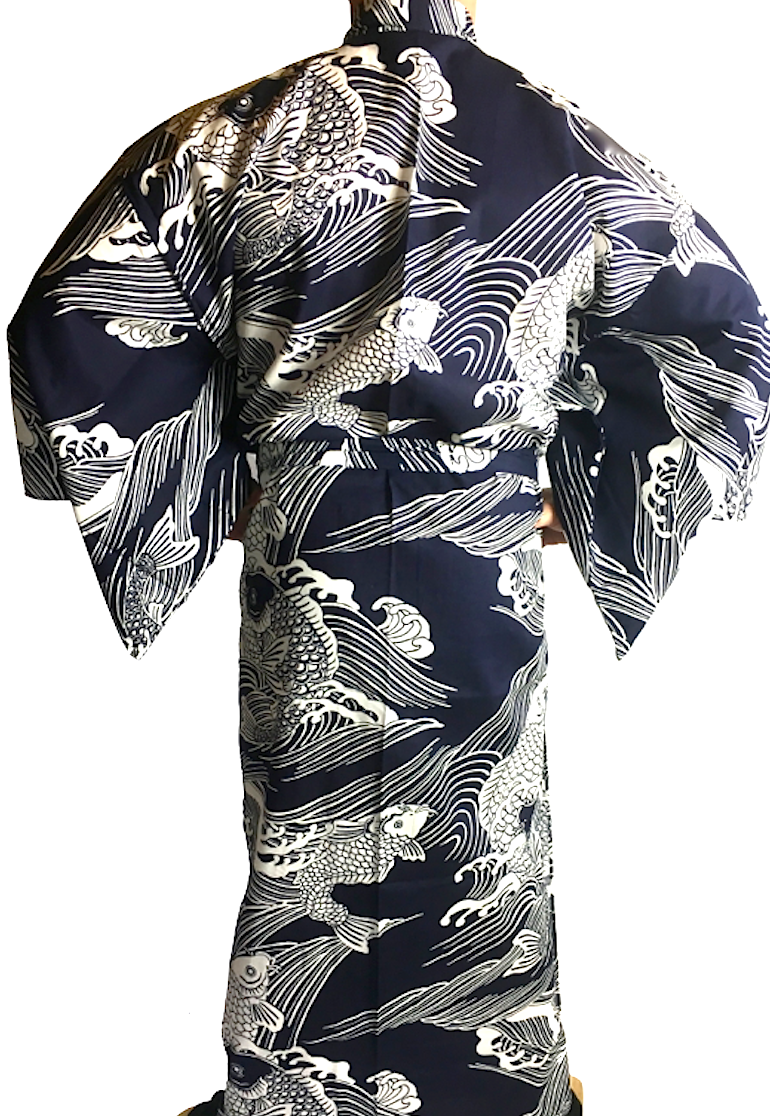 Men's Yukata Koi Navy Cotton Japanese Carp