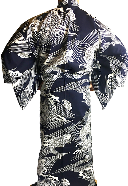 Men's Yukata Koi Navy Cotton Japanese Carp