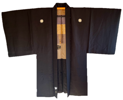 Men’s Antique Haori Black Silk Takanohane Montsuki SADO (Tea Ceremony)