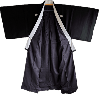 Men's Antique Japanese Formal Kimono TakanoHane Montsuki Black Silk 004