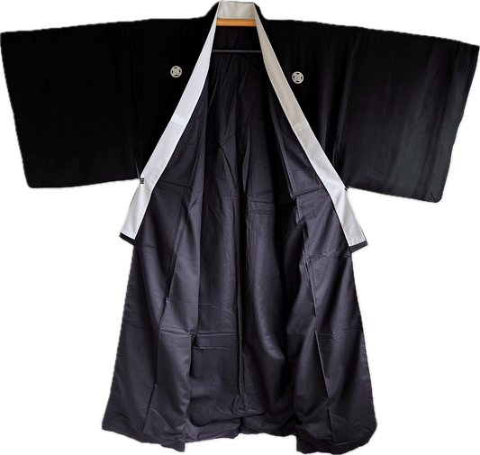 Men's Antique Japanese Formal Kimono TakanoHane Montsuki Black Silk 004