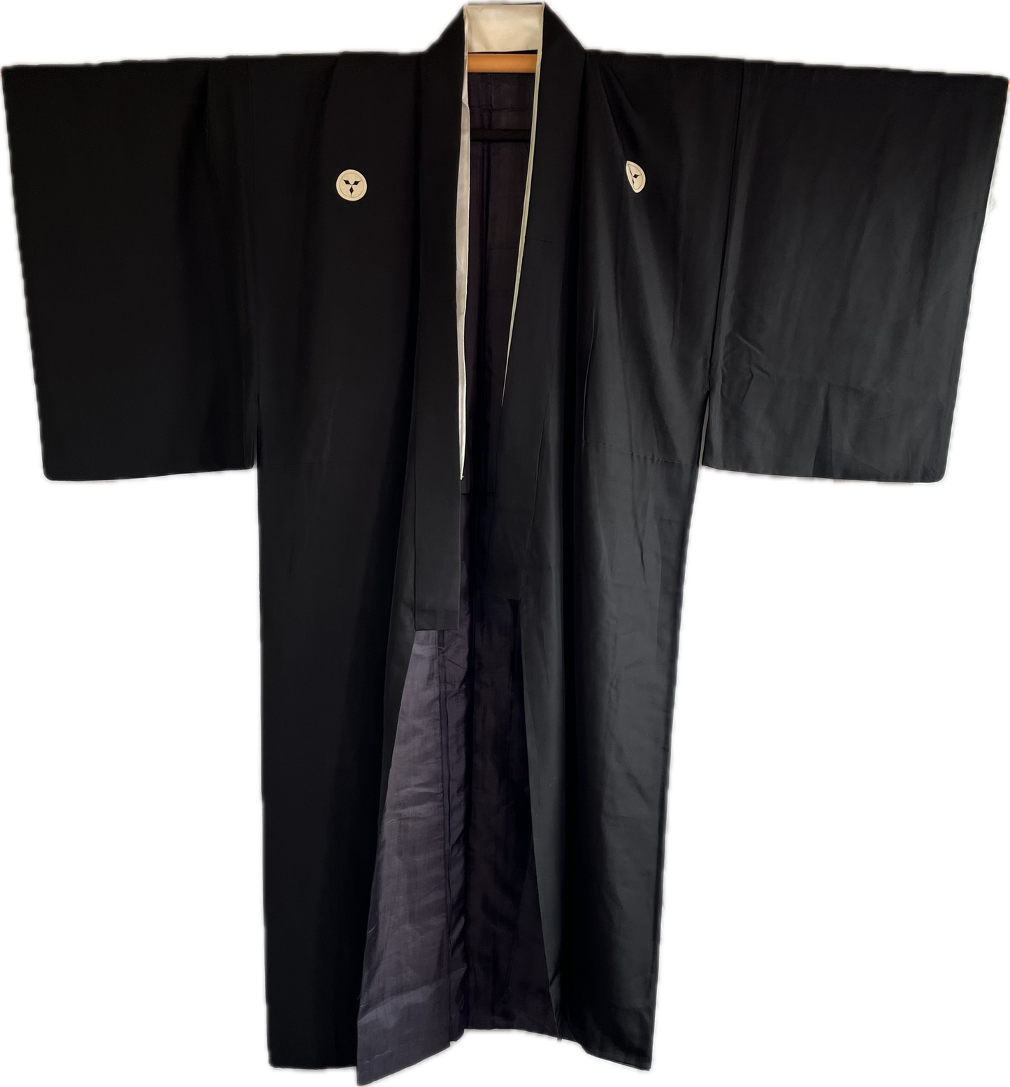 Men's Antique Japanese Kimono Black Silk Kyūmai Sasa Montsuki Takenaka Samurai Clan