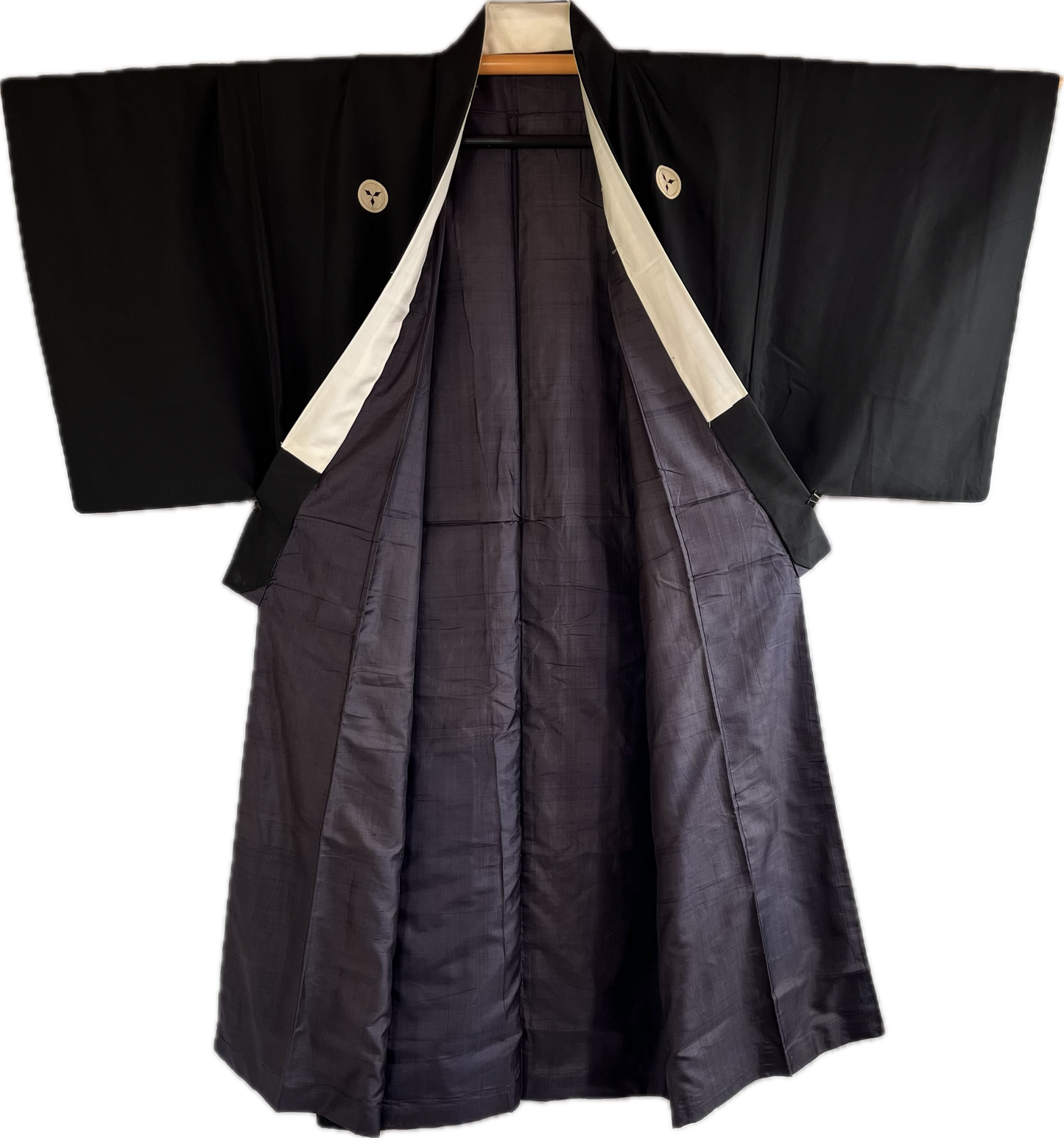 Men's Antique Japanese Kimono Black Silk Kyūmai Sasa Montsuki Takenaka Samurai Clan